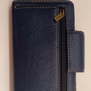 Fossil Navy Leather Wallet with Zipper